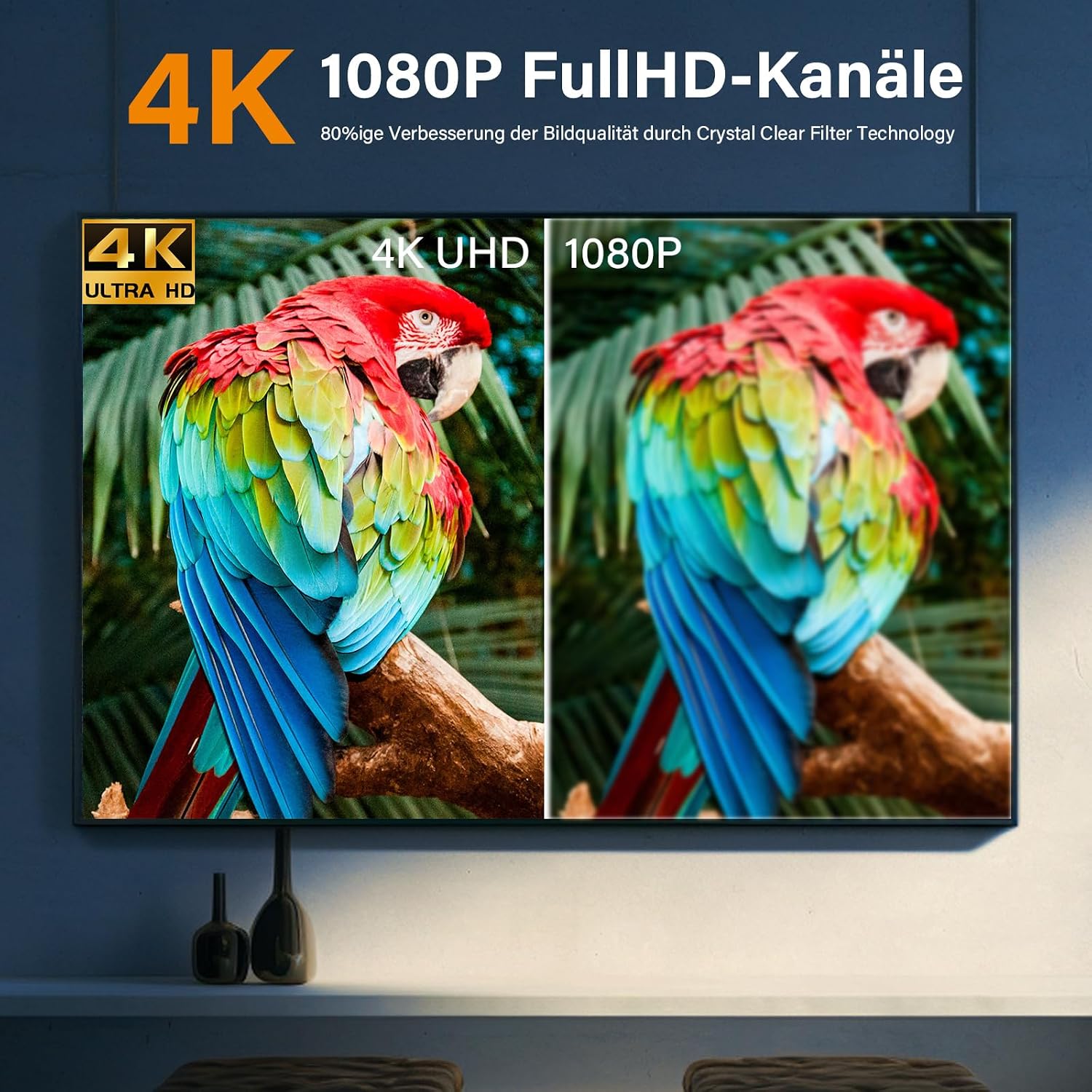 Detalle de DVB-T/DVB-T2 Zimmerantenne mit Verstärker für Innen – 360° HD-Empfang, 3 m Kabel
