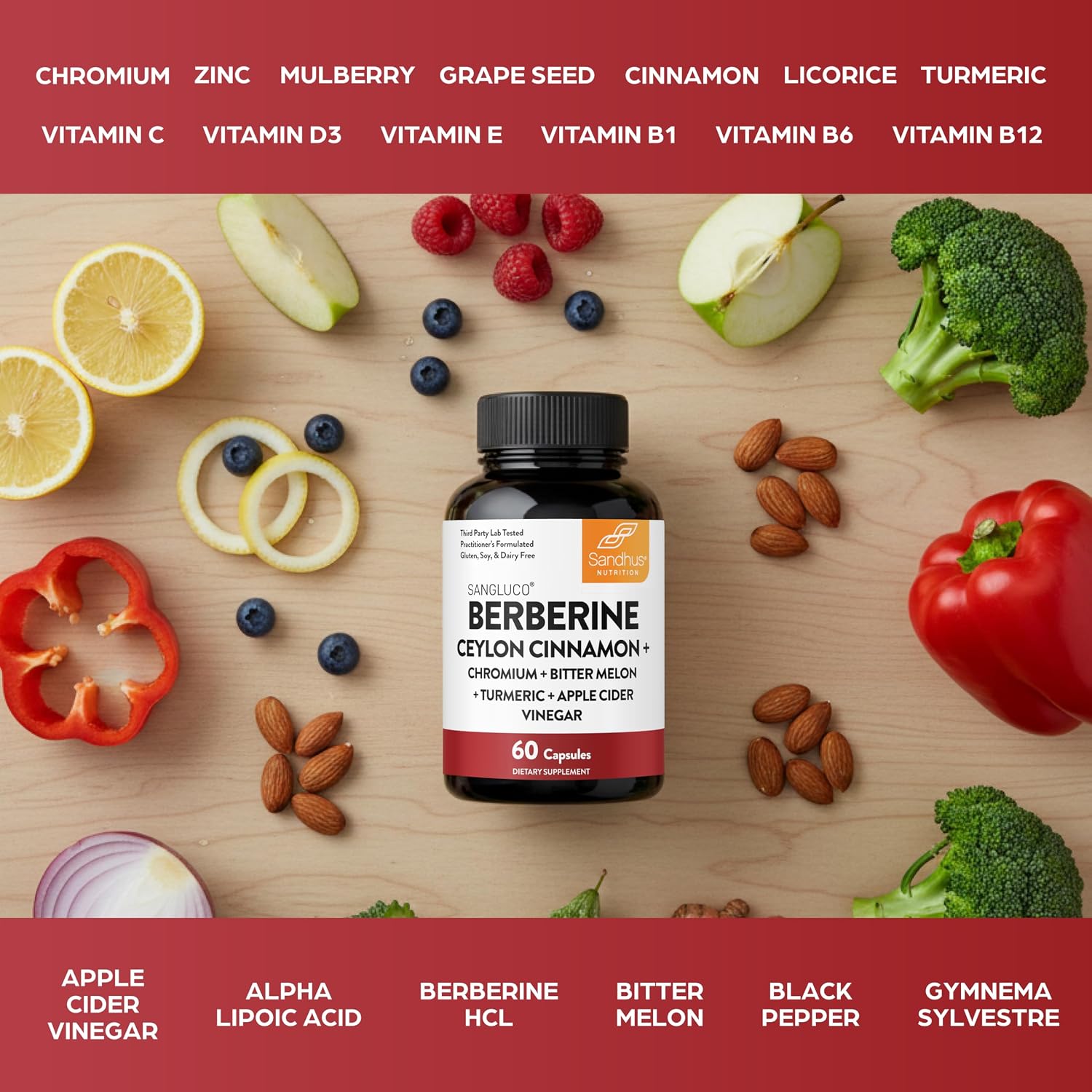 Detalle de Sangluco SN-0126 Berberine Supplement with Ceylon Cinnamon, Chromium & Turmeric
