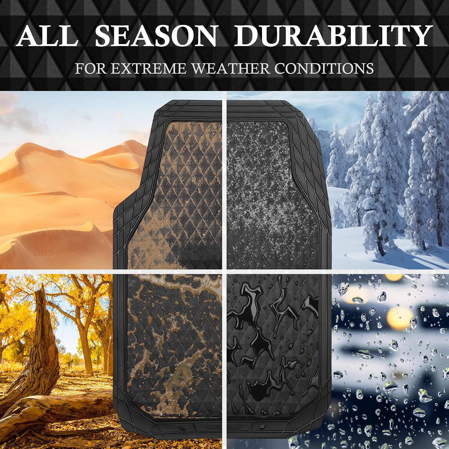 Thumbnail 5 de CAR PASS Black Rubber Car Mats 4-Piece Set