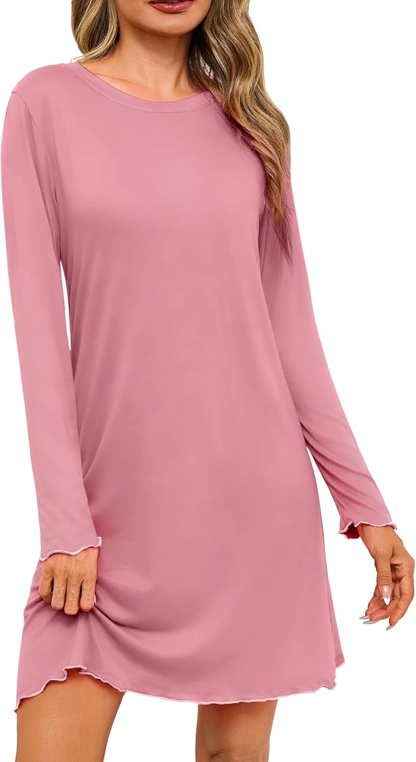 Thumbnail 6 de Leversic Chemise de Nuit Femme — Manches Longues, coton doux, robe de nuit courte avec volants