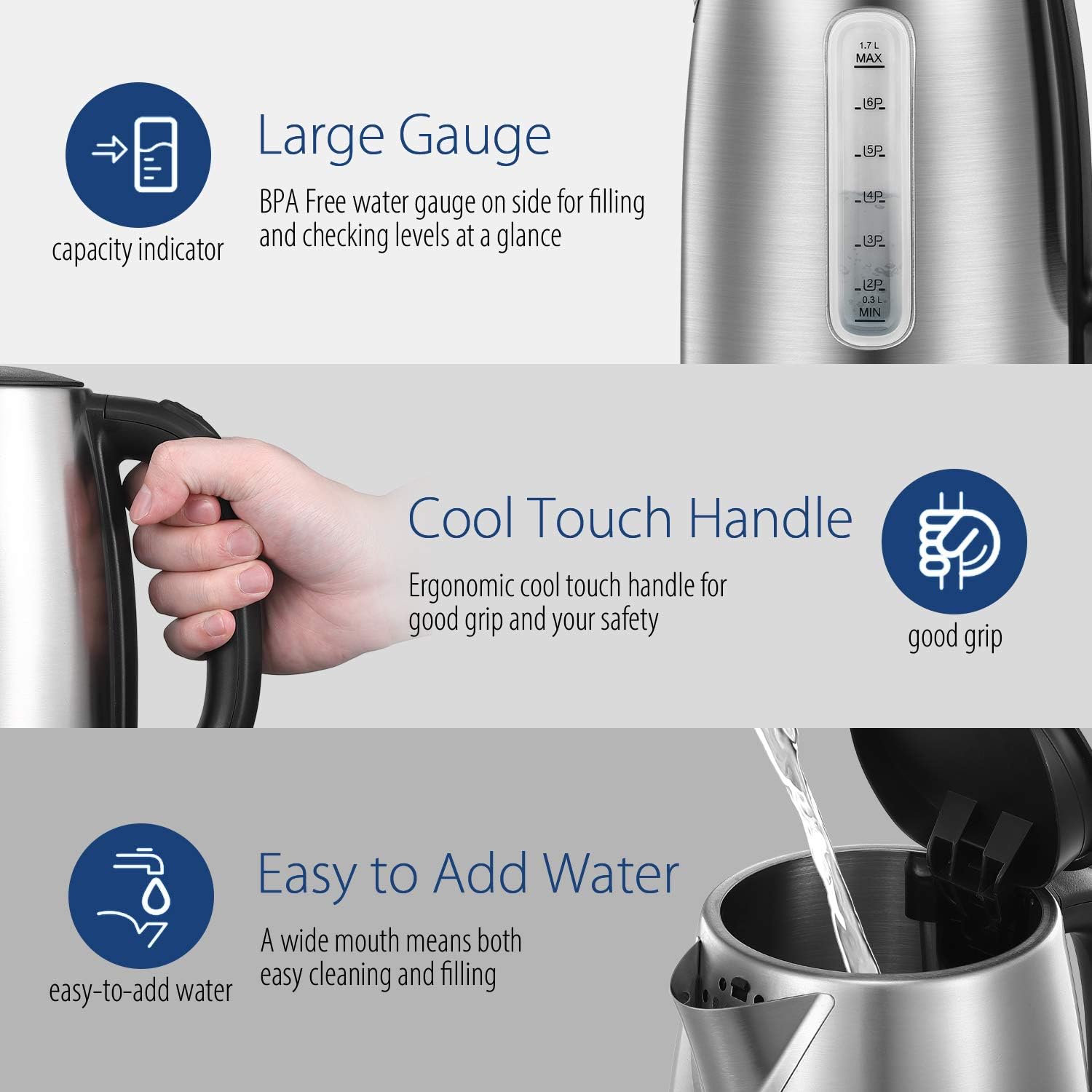 Detalle 2 de COMFEE Stainless Steel Electric Kettle 1.7L