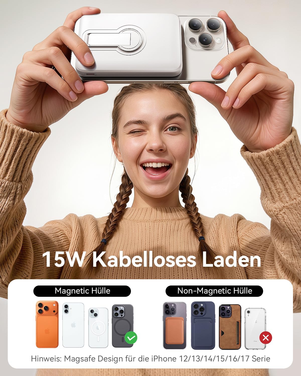 Thumbnail 1 de Powerbank für MagSafe 12000mAh – Kabelloses, 3-in-1 Ladegerät mit 22,5W PD, integrierter Drehständer und LED-Anzeige