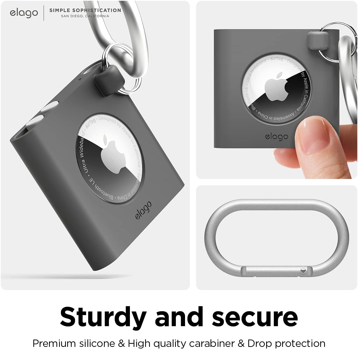 Thumbnail 3 de Coque porte-clés elago W7 pour Apple AirTag (compatibles 2e gén 2026 & 1re gén) – protection antichute, design classique (gris foncé)