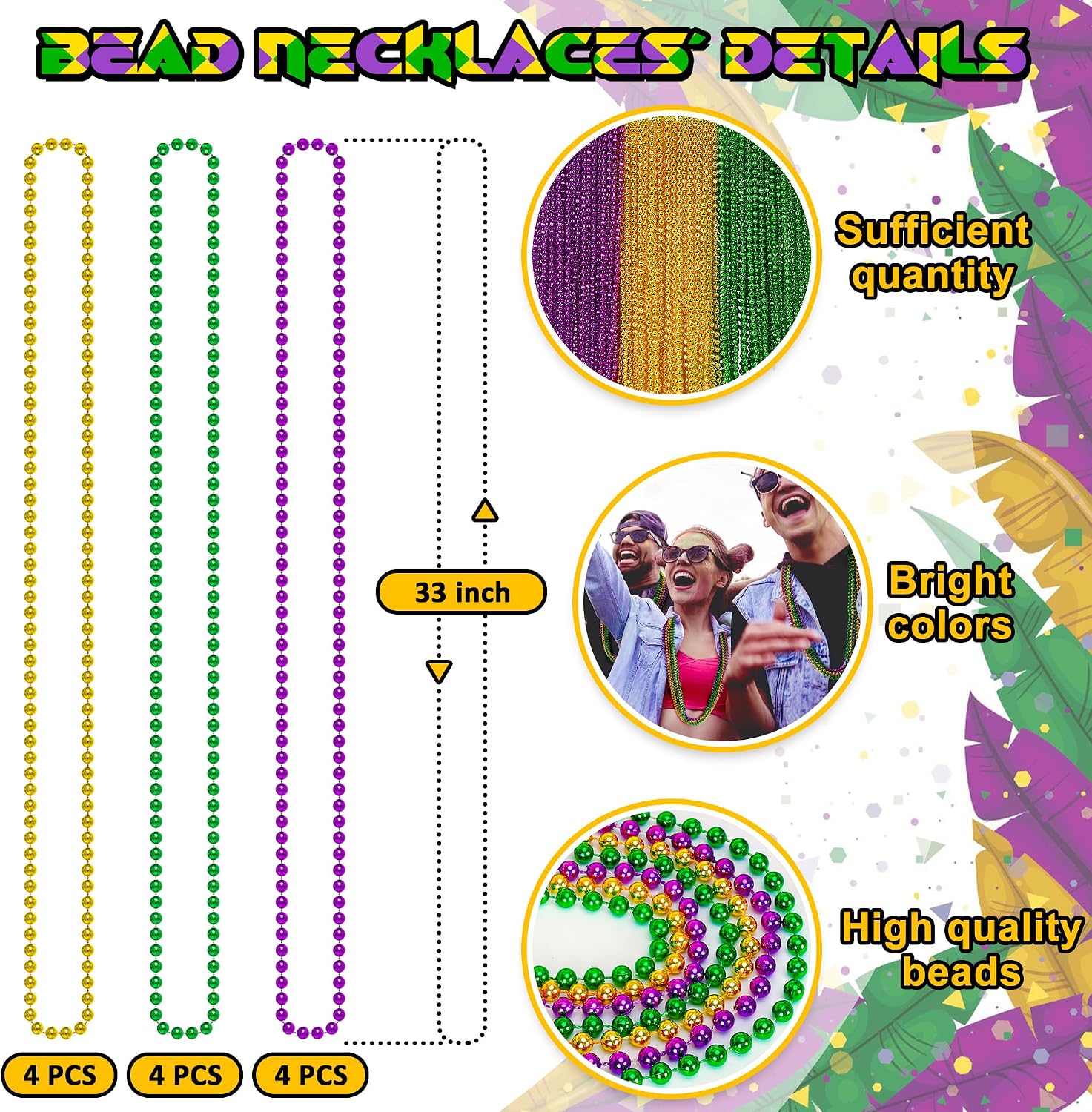 Detalle 2 de EOBOH 144PCS Mardi Gras Beads 33 in Necklace