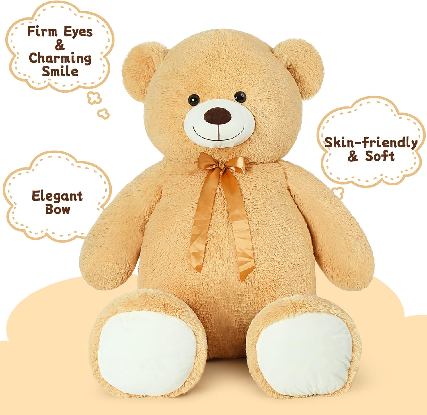 Detalle de MorisMos Orso Peluche Gigante 130 cm – XXL Marrone Chiaro: Compagno Morbido e Daffesso per Regali e Decorazioni