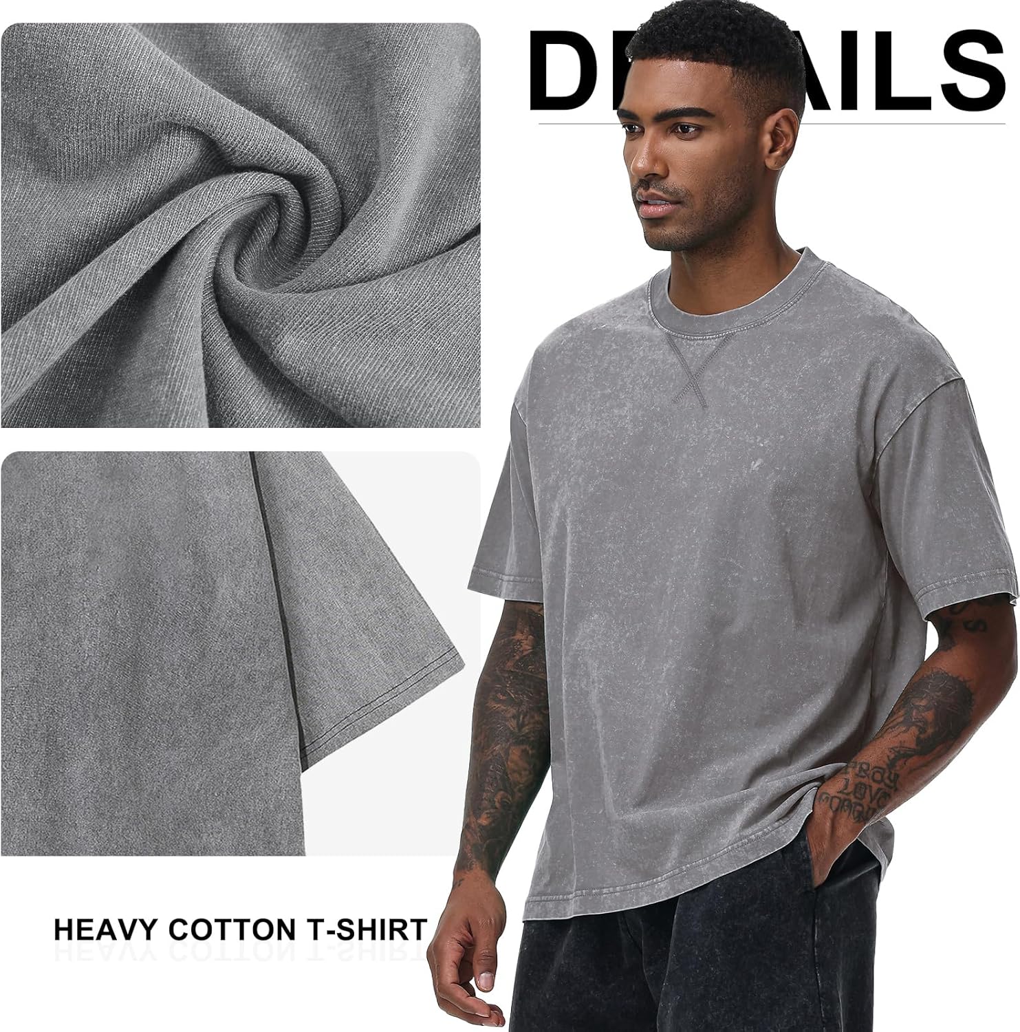 Thumbnail 2 de Oversized Basic T-Shirt für Herren aus Baumwolle – Acid Wash Rundhals, kurzarm