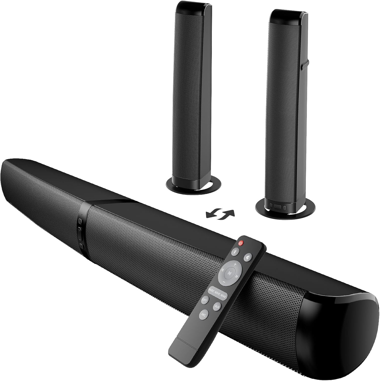 Detalle de GarageRock Soundbar für TV-Geräte – 2026 Upgrade, 90 W 2-in-1 Soundbar mit Bluetooth 5.3, ARC/Opt/AUX, kabellose Vielseitigkeit