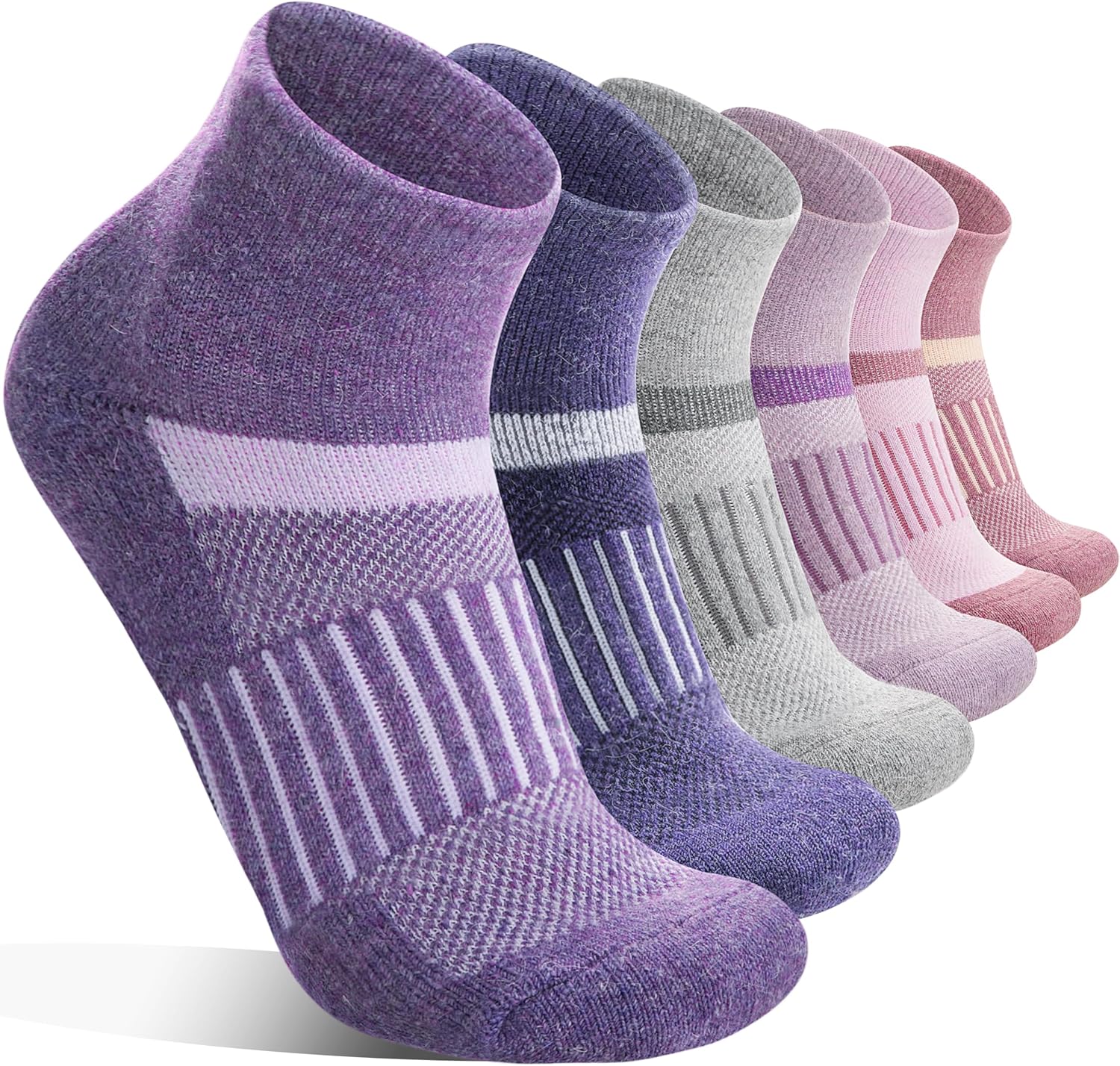 Detalle de MOSEY KOSY Merino Kurz Viertellänge Wandersocken – 6 Paar warme, atmungsaktive Wollsocken für Herren und Damen