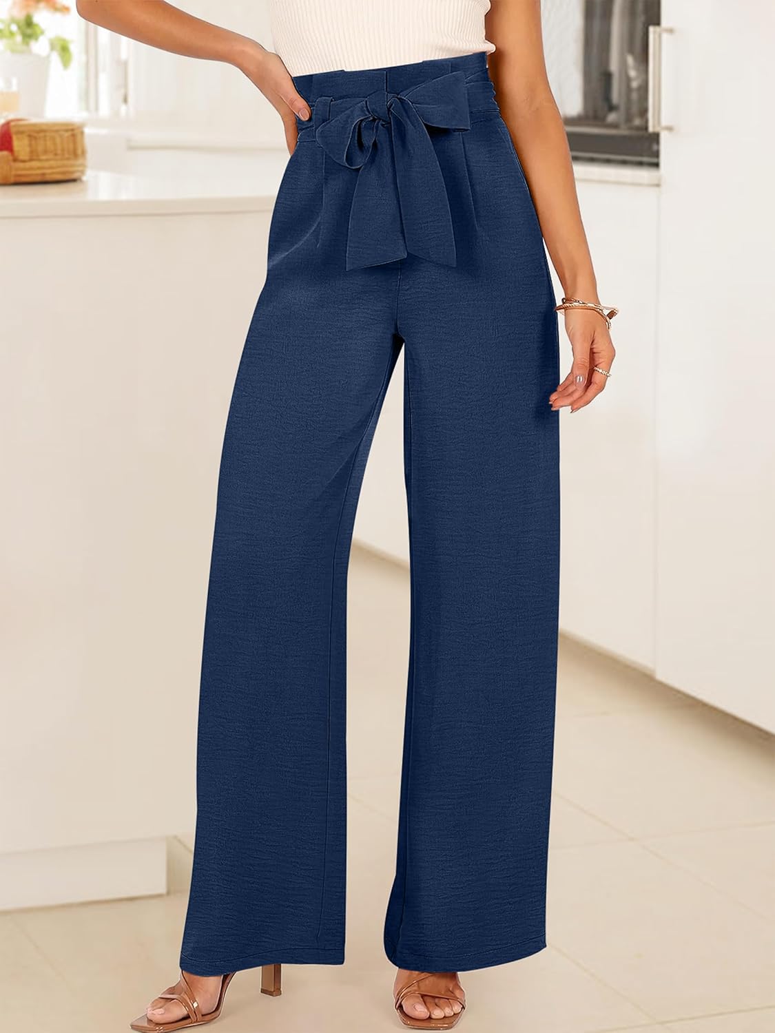 Thumbnail 1 de ANRABESS Wide Leg Palazzo Pants, High-Waist Belted