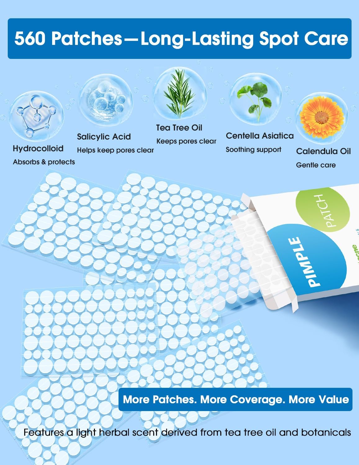Detalle de Dr. Zitacne 560 Hydrocolloid Pimple Patches, 6 Sizes with Tea Tree Oil