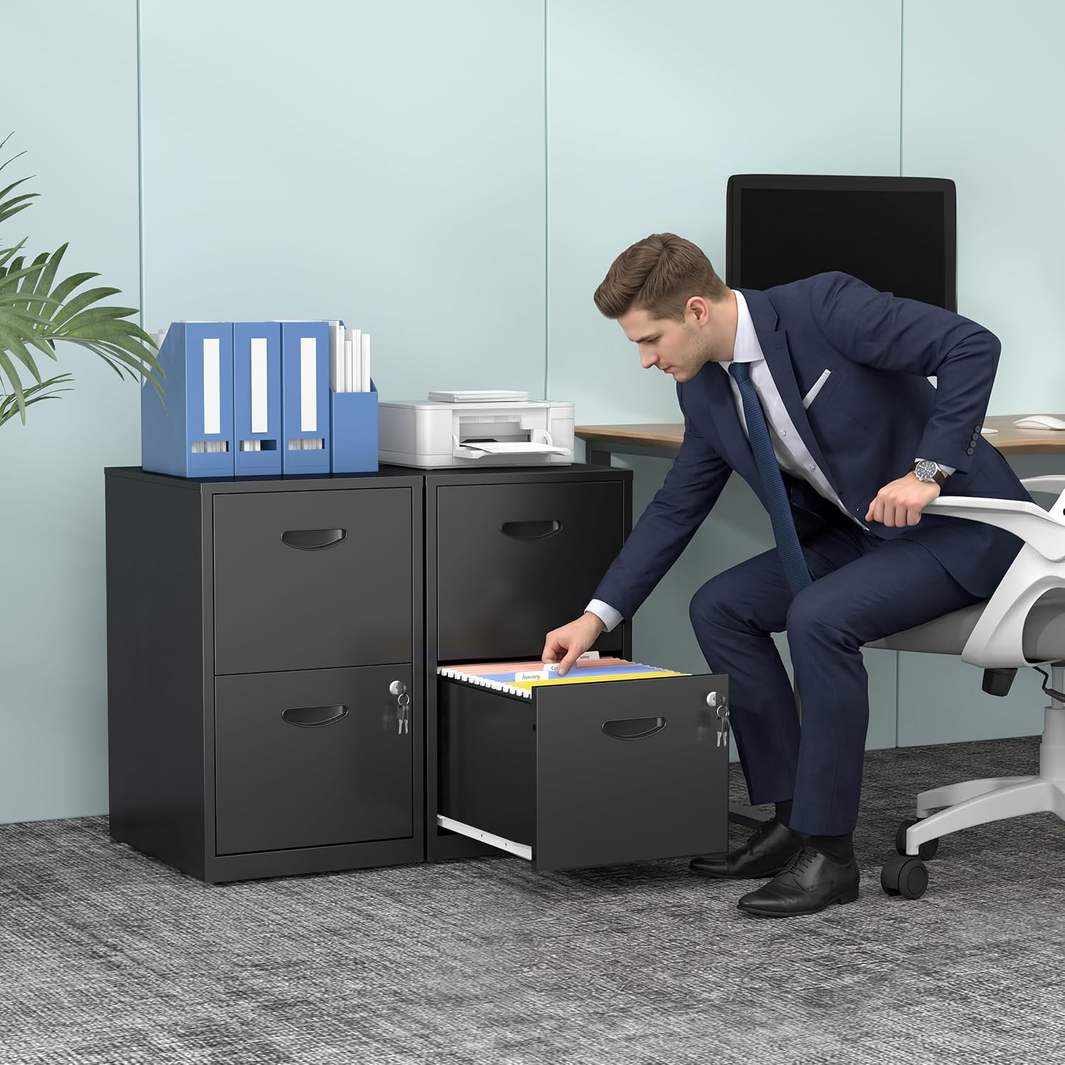 Detalle 2 de Polup PP-ZKJJX-2F 2-Drawer Metal File Cabinet with Lock, Black