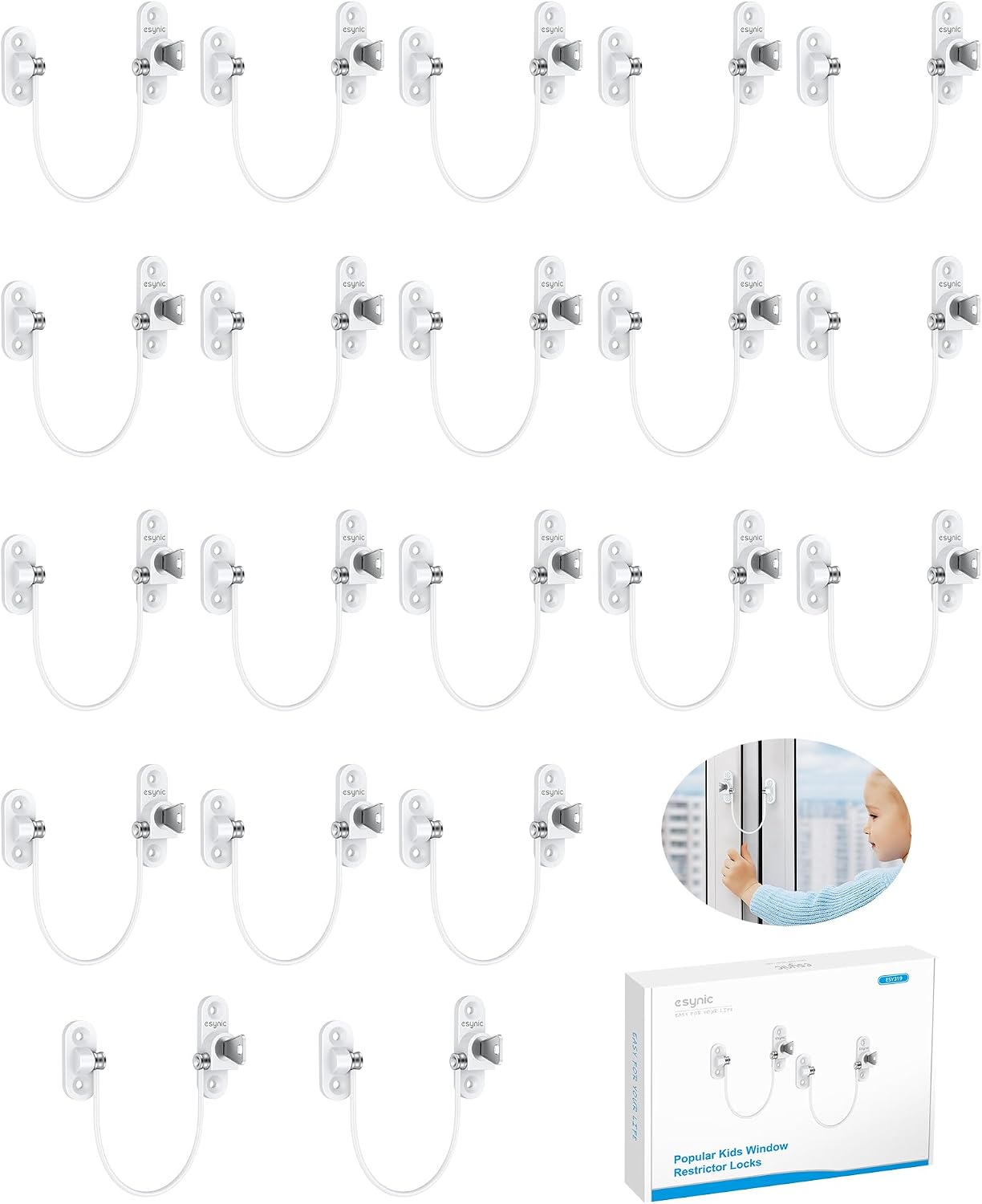 Detalle de eSynic 20 Pack Window Restrictors 185mm wire