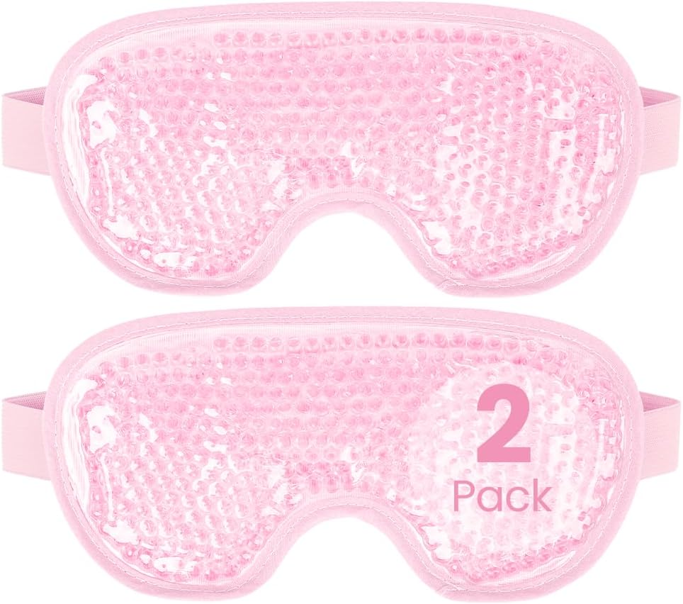 Detalle de NEWGO Reusable Hot Cold Cooling Eye Mask (Pink) – 2-pack for puffy eyes, migraines & headache relief