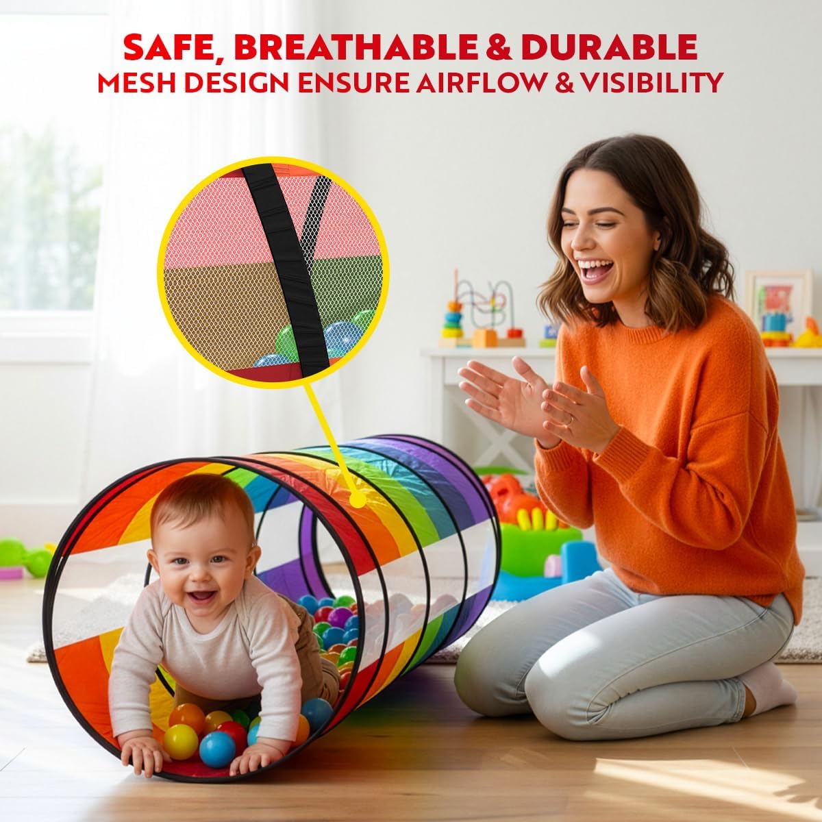 Detalle de Extra-Large Pop-Up Play Tunnel for Toddlers 1-3 Years