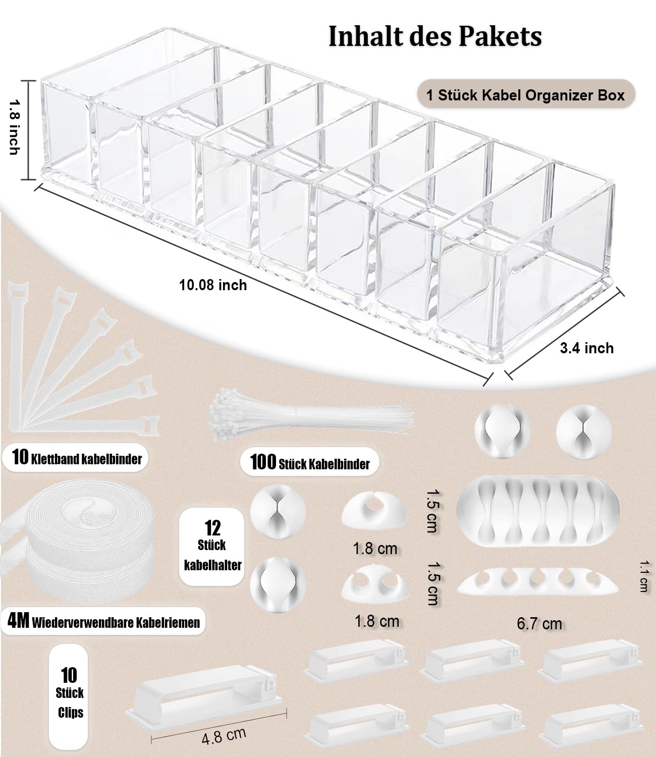 Detalle de MiuCo Kabelmanagement-Set Weiß mit Kabelbox – 255 Teile