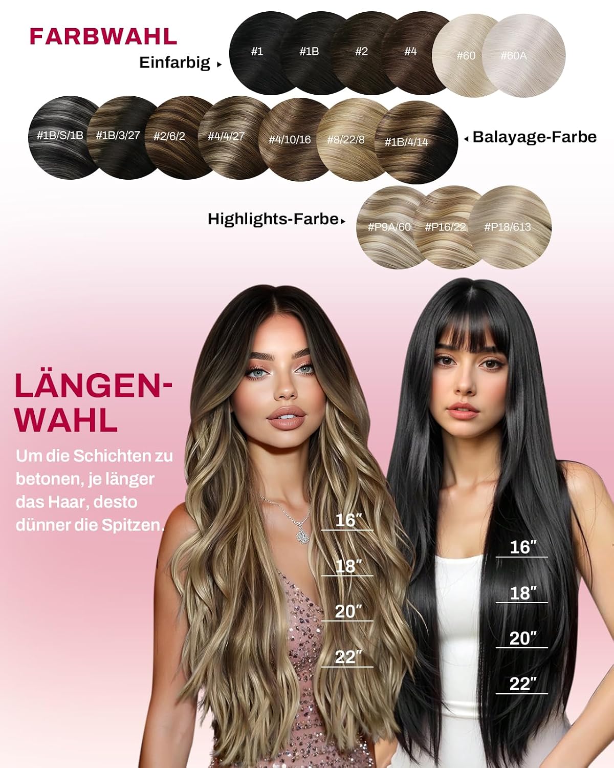 Detalle de Moresoo Clip-in Echthaar Extensions: Wurzelbraun zu Hellbraun mit Platinblond, 50 cm – 5 Stück, 80 g