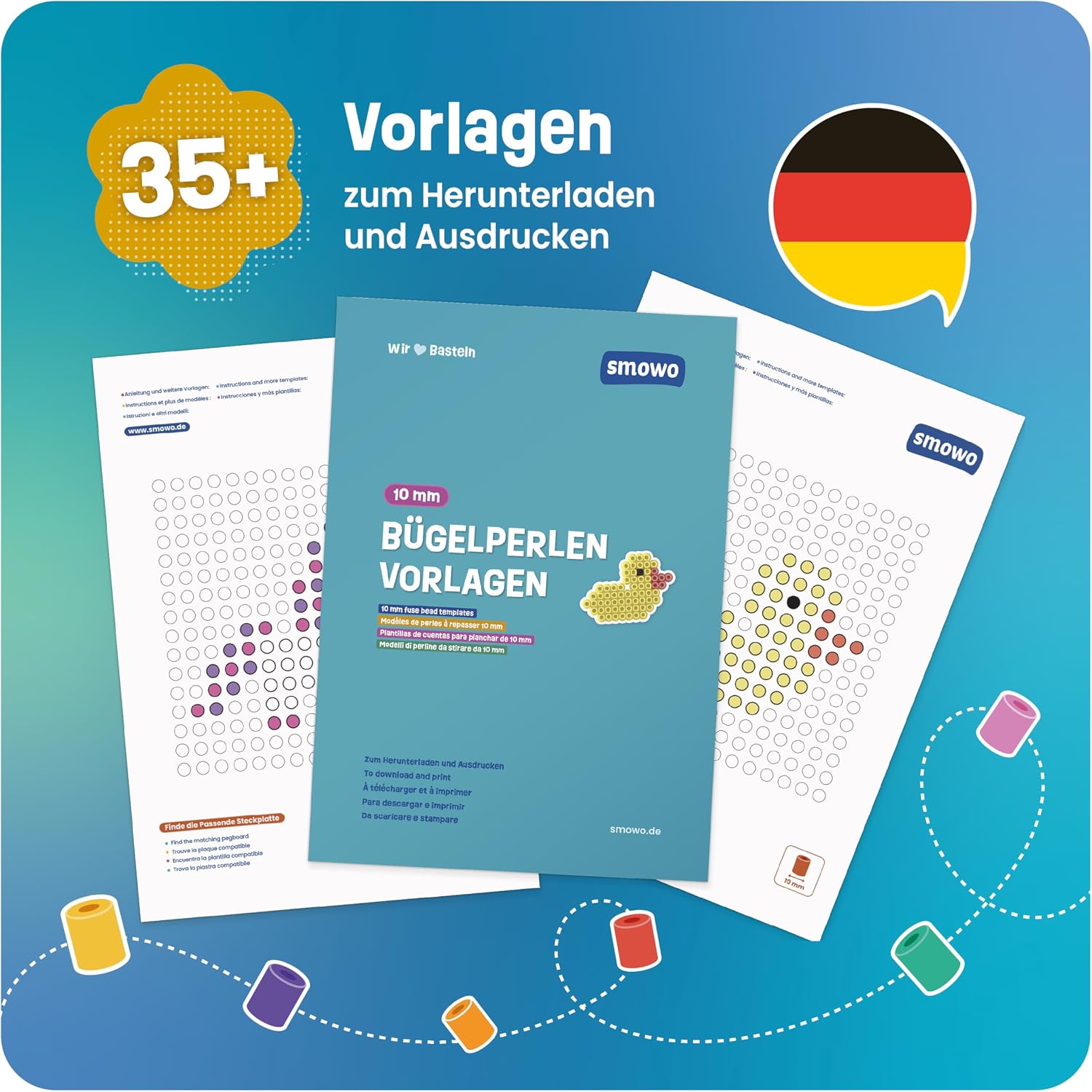 Thumbnail 3 de Smowo® Große 10mm Bügelperlen (1.000 Stück) in 7 Farben – XL Steckperlen für Kinder ab 3 Jahren