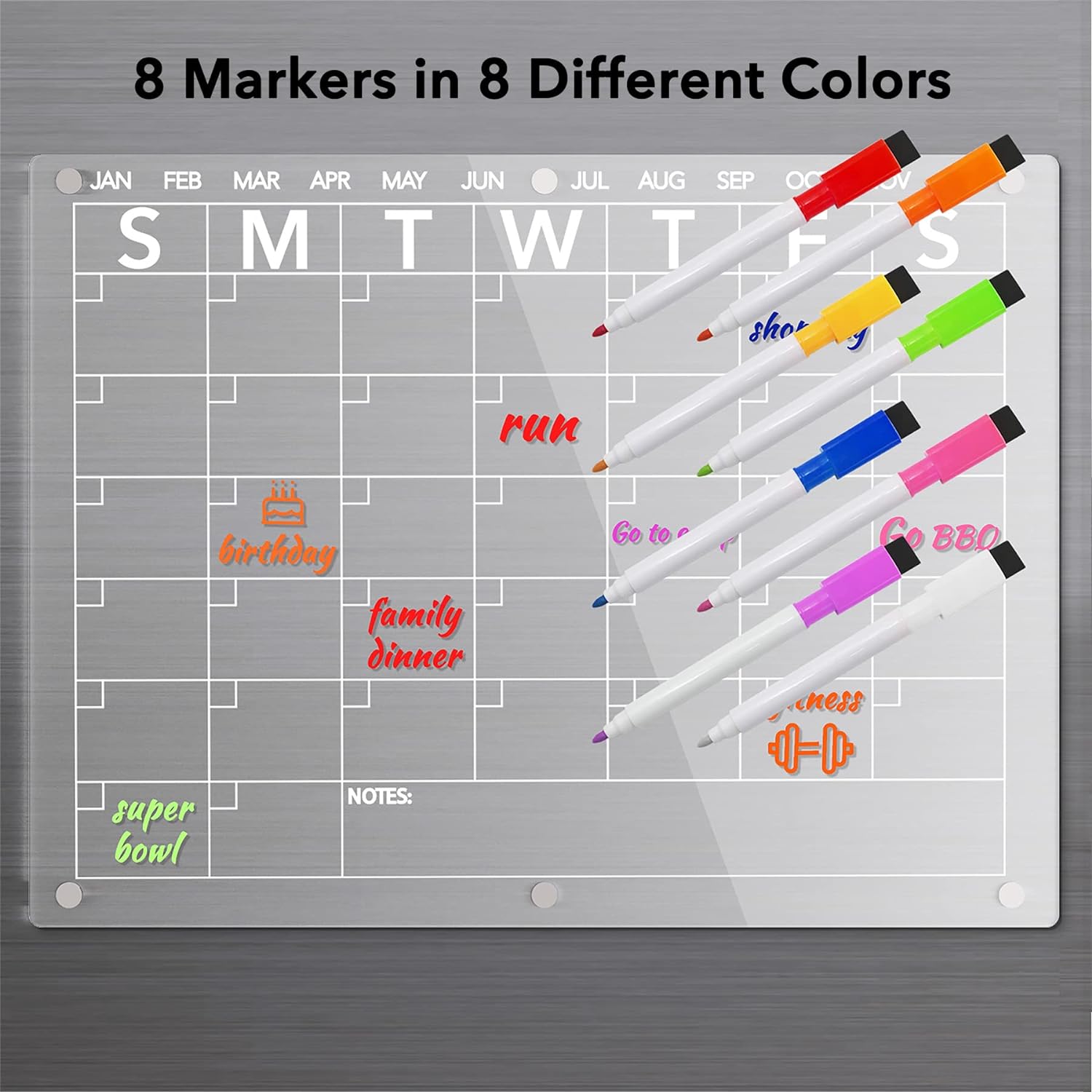 Detalle de Neatsure PLB Clear Acrylic Magnetic Dry-Erase Calendar, 15" x 11