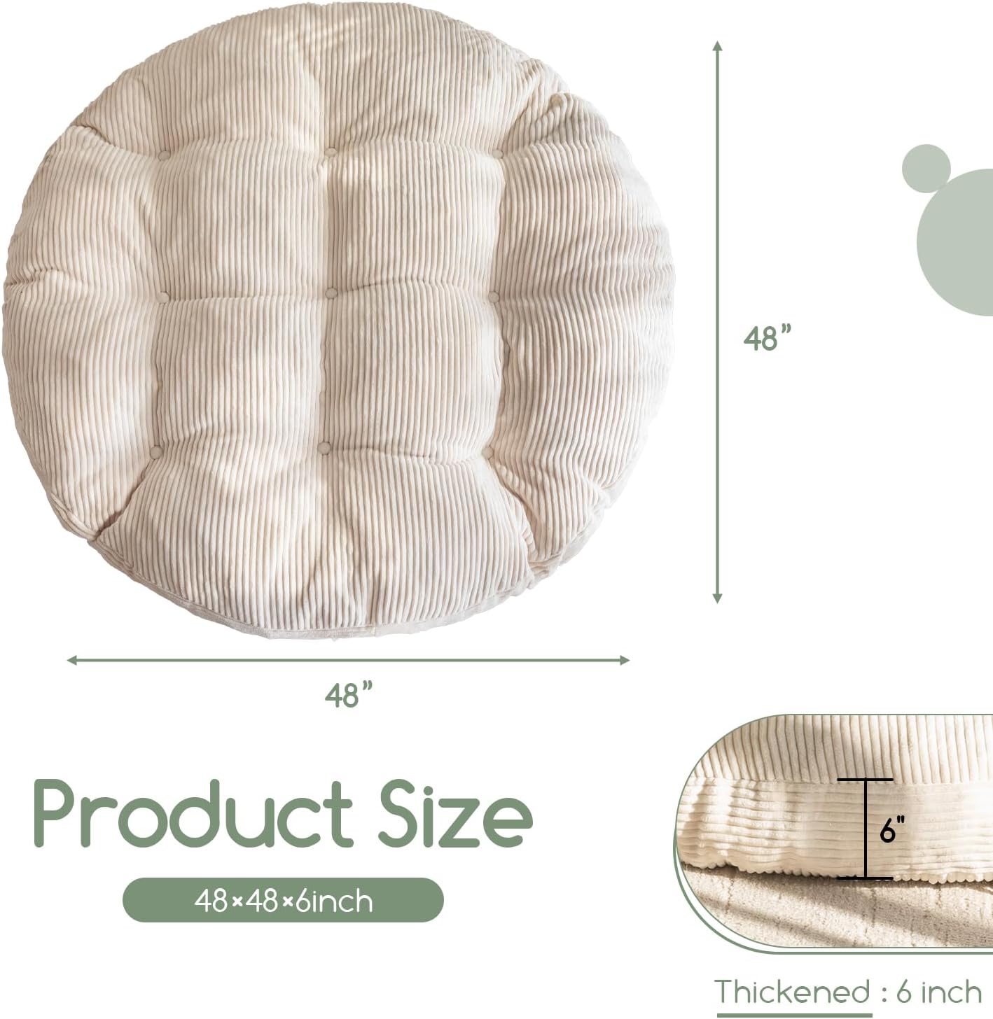 Thumbnail 1 de HIGOGOGO Papasan Cushion 48x48 Corduroy