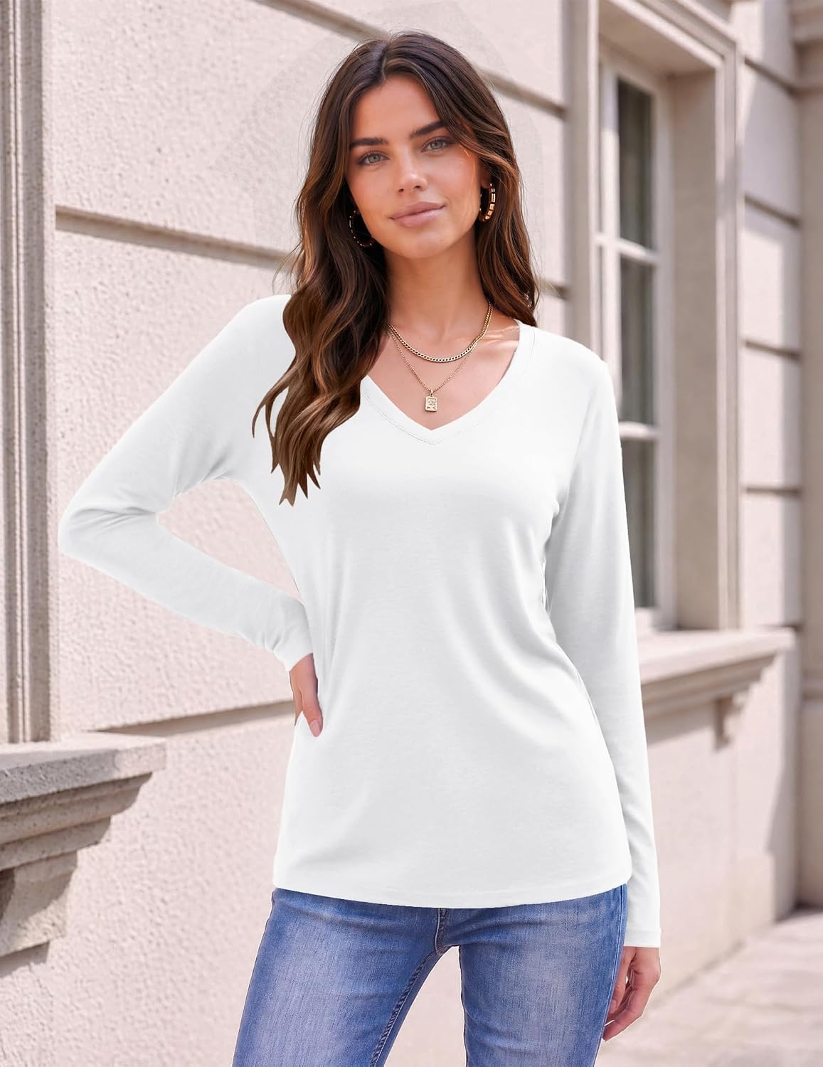 Detalle 1 de Zeagoo Women's Long-Sleeve V-Neck Shirt, Breathable Fabric, Solid or Printed