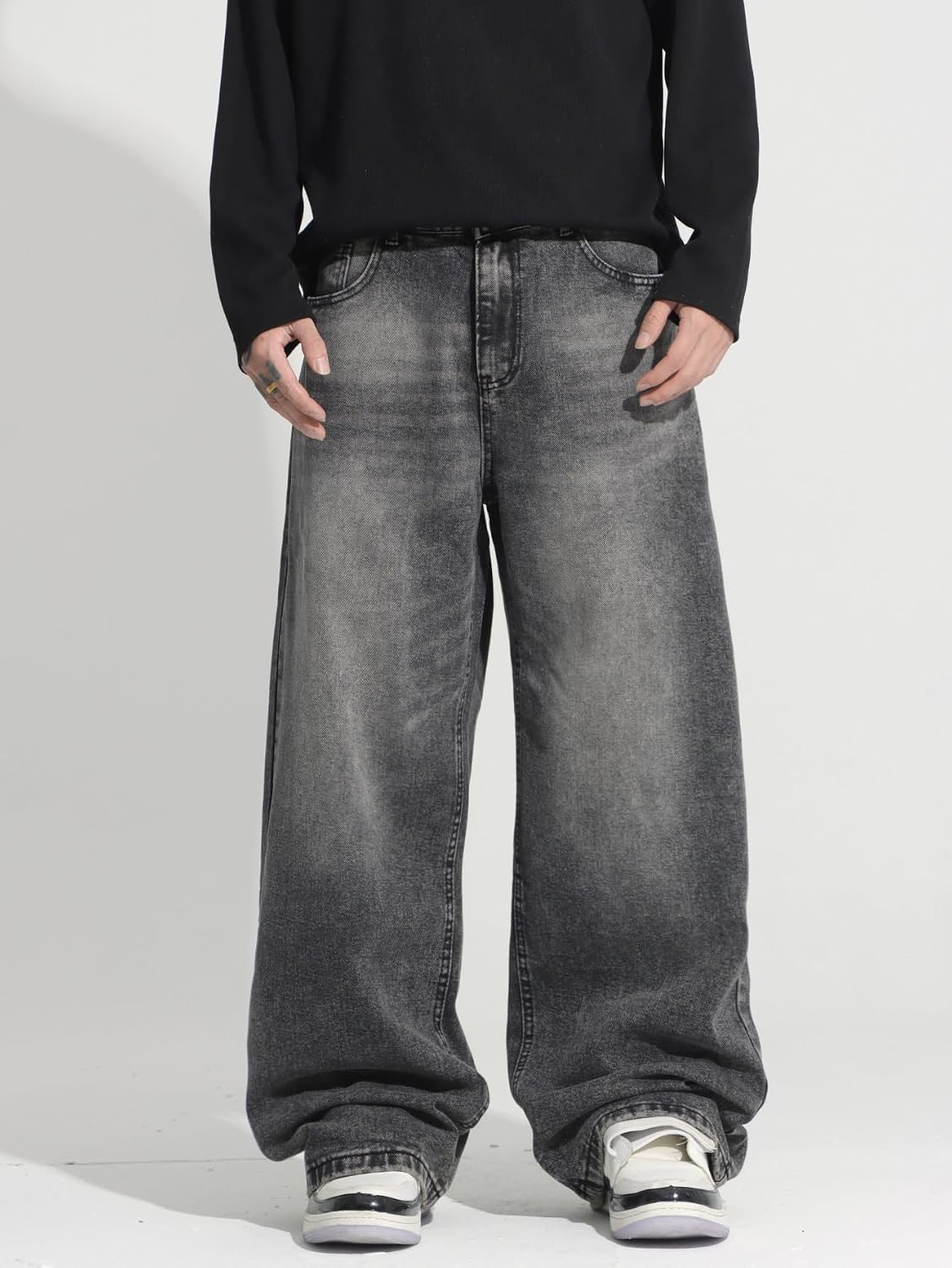 Detalle 2 de Zewool Herren Hip Hop Baggy Jeans – Zerstörte Distressed Denim im Y2K-Style, Weite Beinform