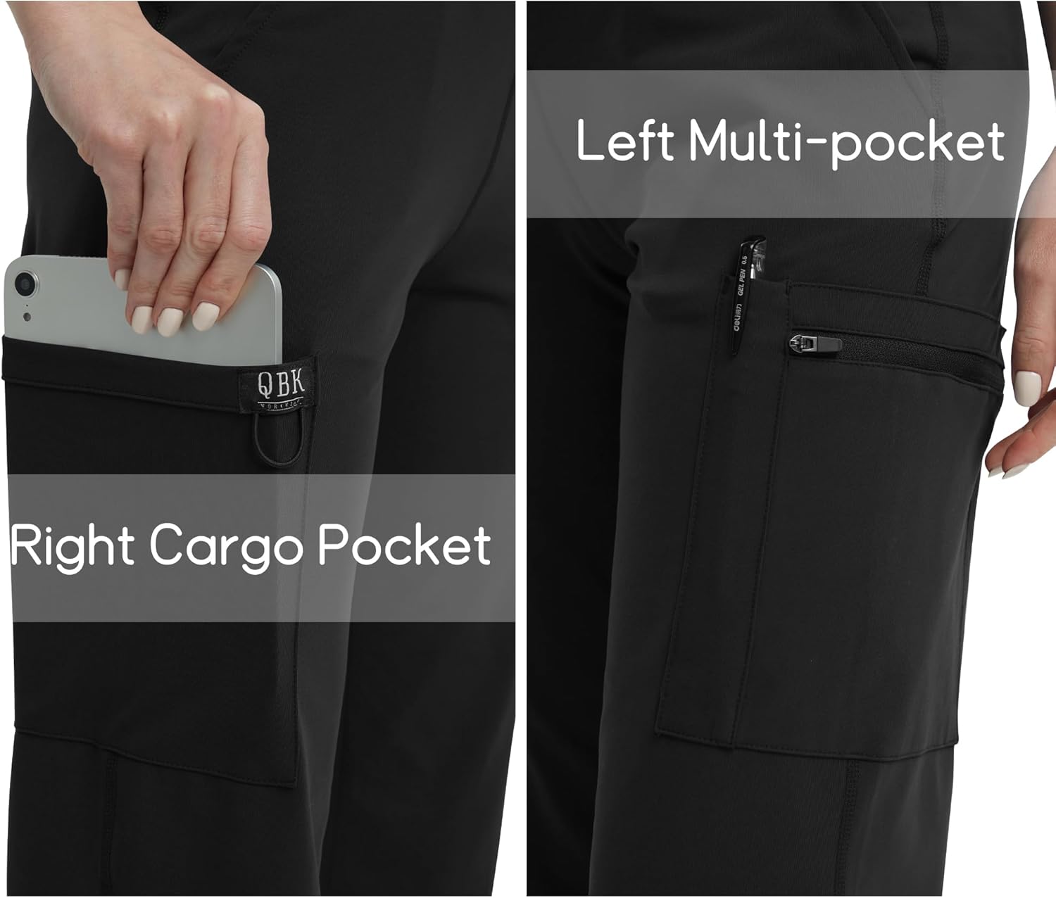 Thumbnail 4 de QBK High Rise Yoga Scrub Pants for Women with Cargo Pockets (Straight Wide Leg)