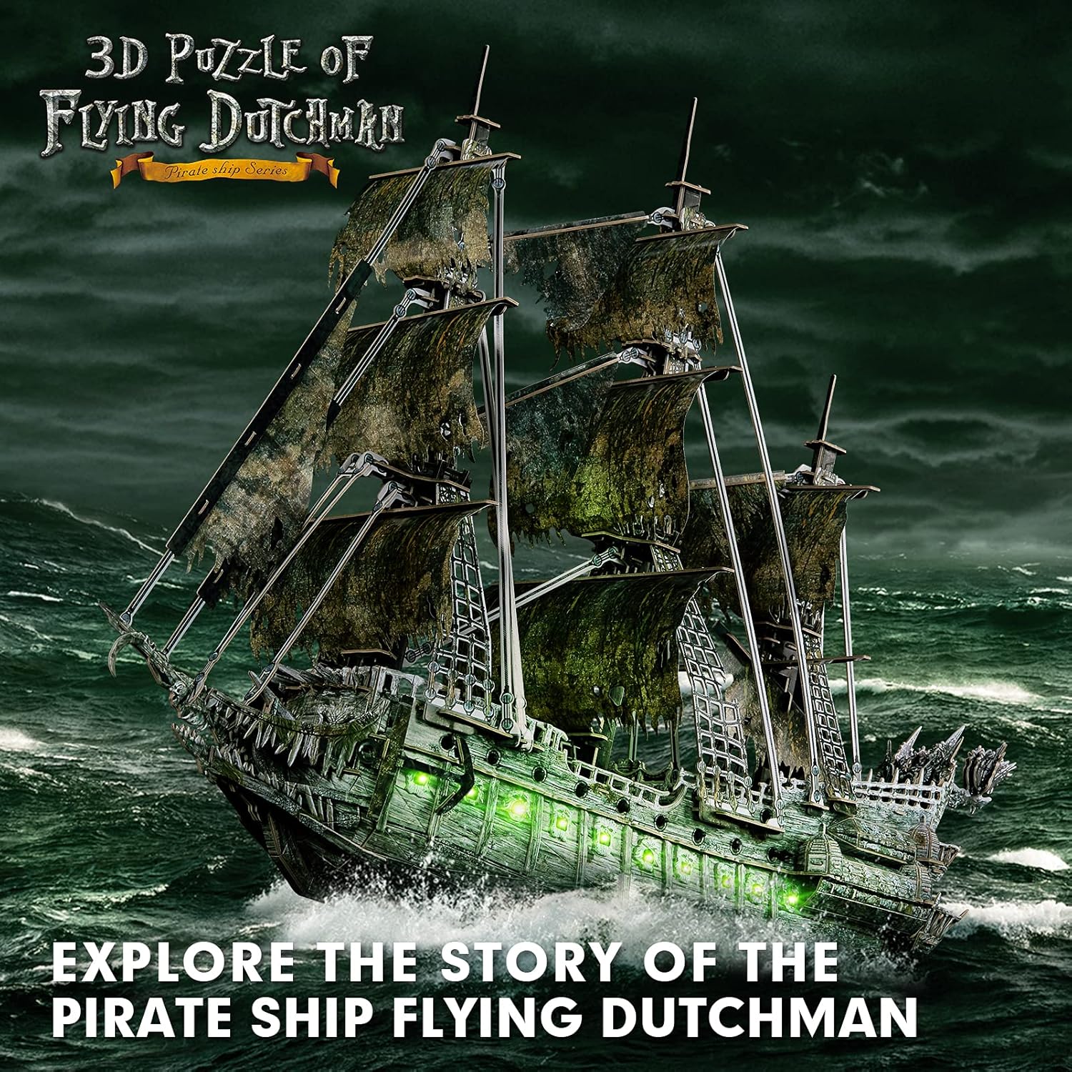 Thumbnail 1 de CubicFun LED Pirates of the Caribbean Flying Dutchman model kit (360 pieces)
