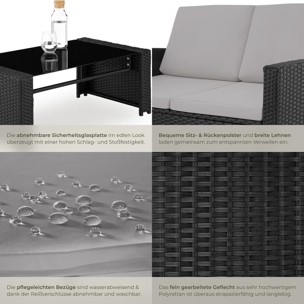 Thumbnail 4 de tectake Lounge Gartenmöbel-Set Poly Rattan – 12-teiliges wetterfestes Lounge-Set für 4 Personen (Schwarz/Grau)
