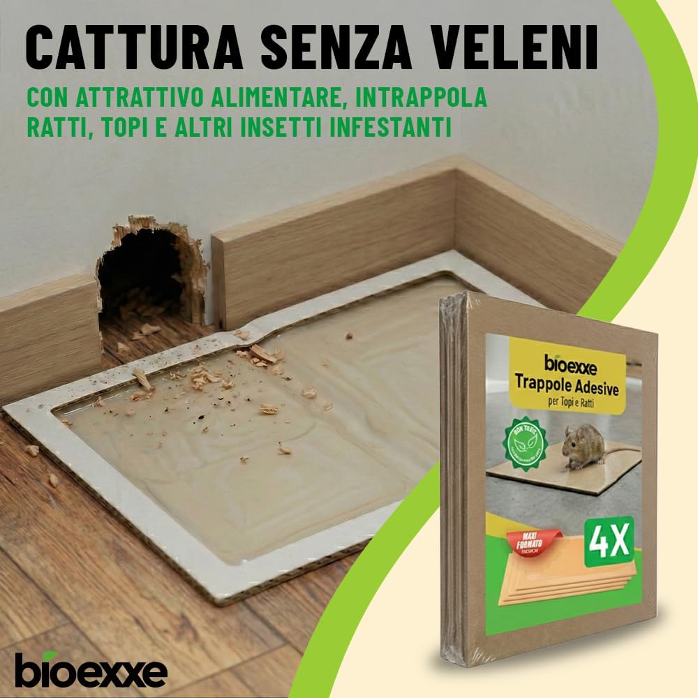 Detalle de Bioexxe Tavoletta adesiva per topi con aroma alimentare: 4 trappole ad alta tenuta per uso interno ed esterno