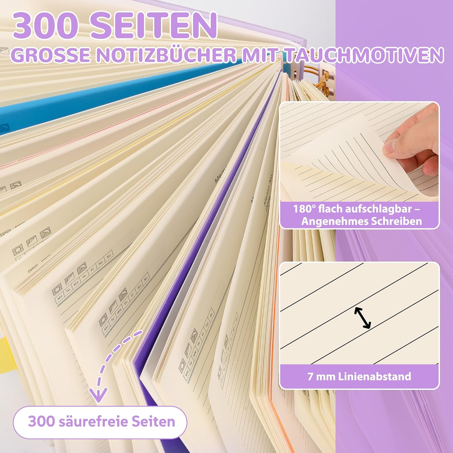 Detalle de FREBLASO 5 Subject Notebook with Removable Dividers & Leather Hardcover, 8"x10" Large B5, 300 Pages
