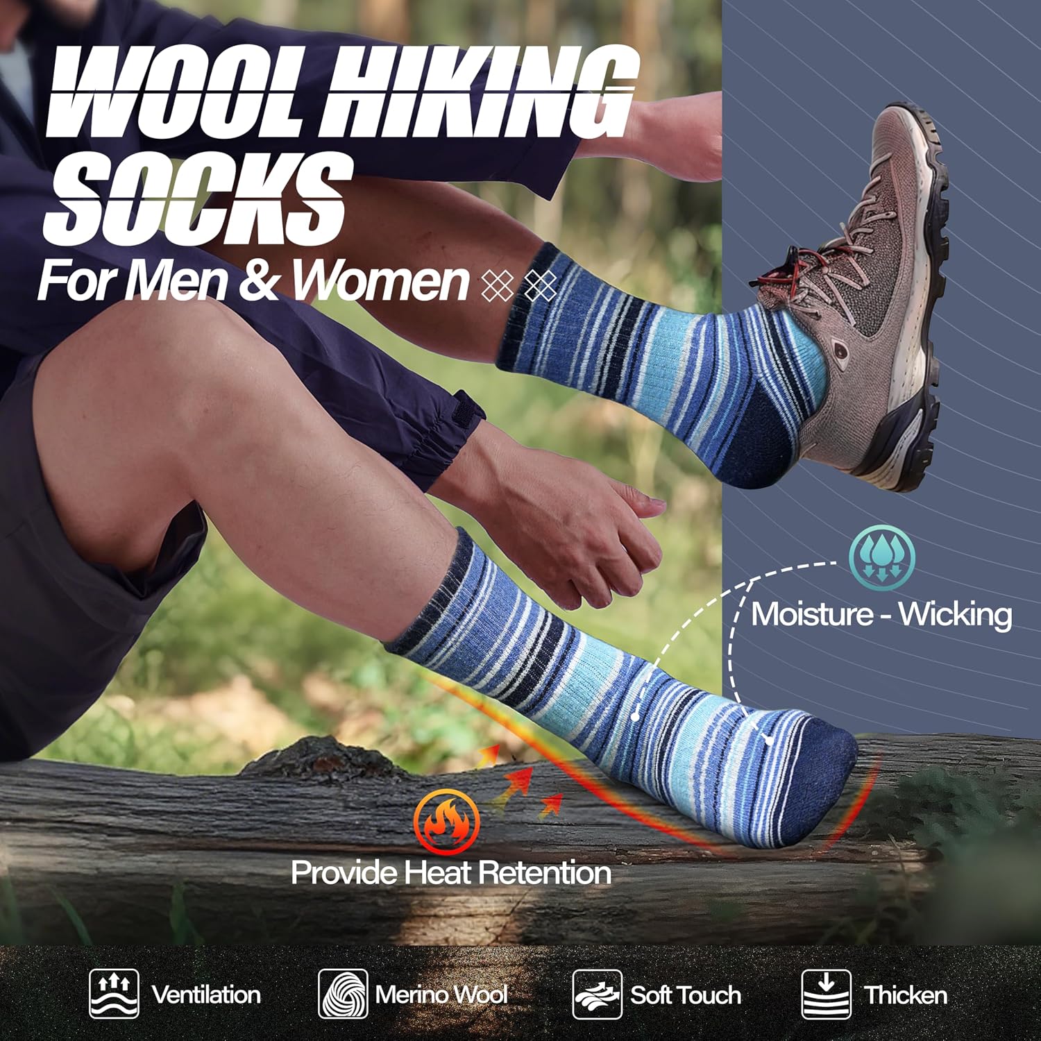Detalle 2 de ANTSANG Merino Wool Hiking Socks 5 Pairs