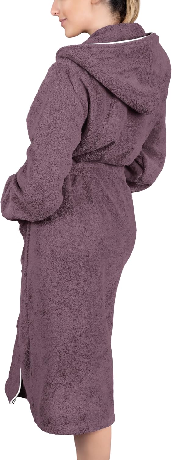 Detalle 2 de LAYNENBURG Damen-Bademantel aus Frottee mit Kapuze, 100% Baumwolle (360 g/m²) – lang & OEKO-TEX für S–3XL