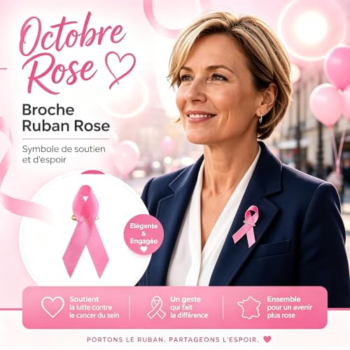Detalle 1 de Walkinbear lot de 120 broches Octobre Rose en satin, ruban rose 7,5 × 4 cm
