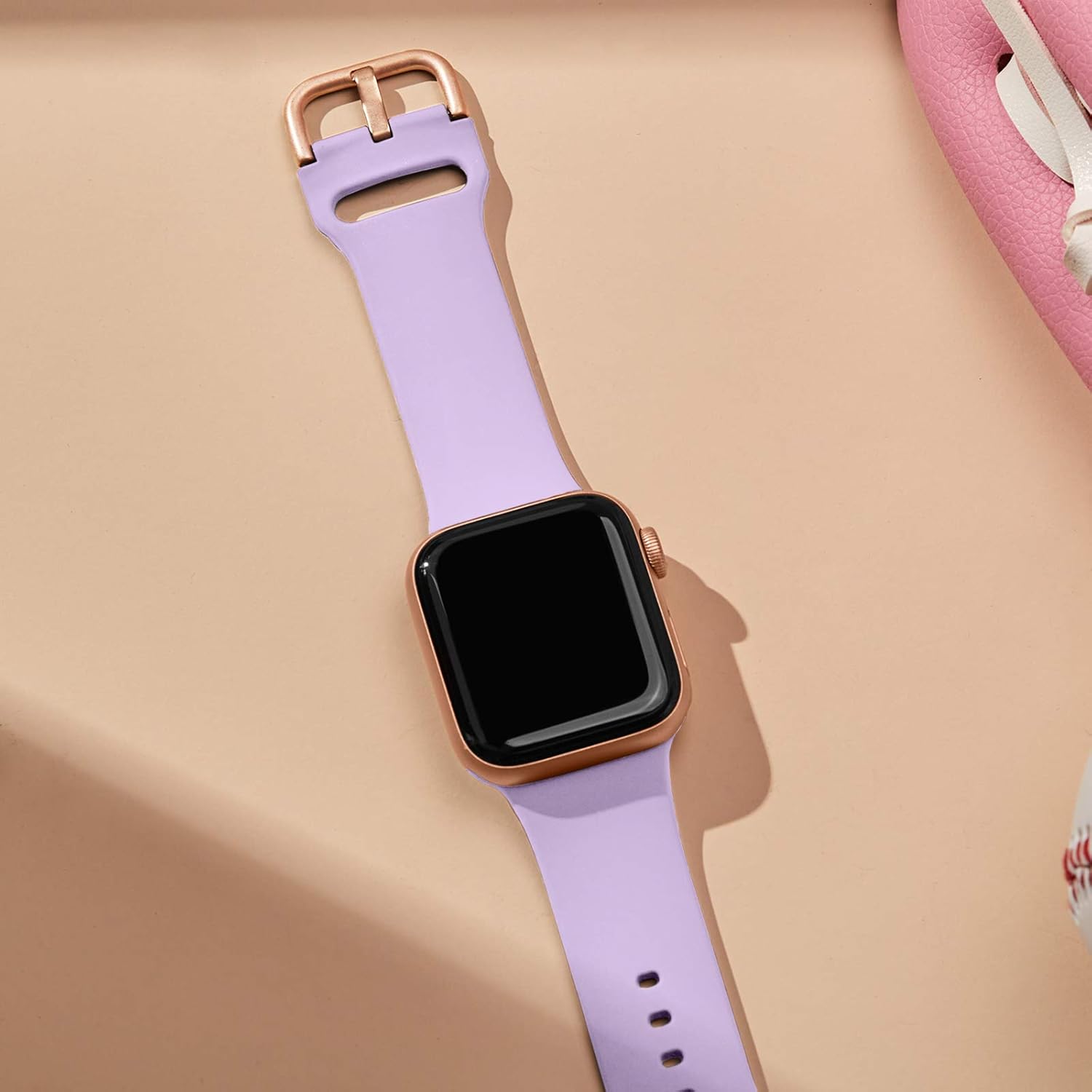 Detalle de Adepoy 2-Pack Silicone Apple Watch Bands for 38–49mm: Soft Sport Straps with Classic Clasp