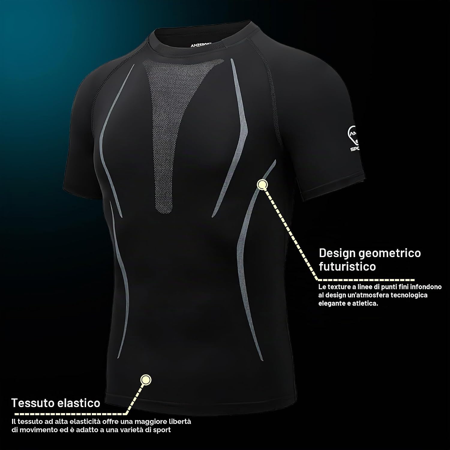Detalle de AMZSPORT Maglie Compressione Uomo – Maglietta Palestra a Manica Corta