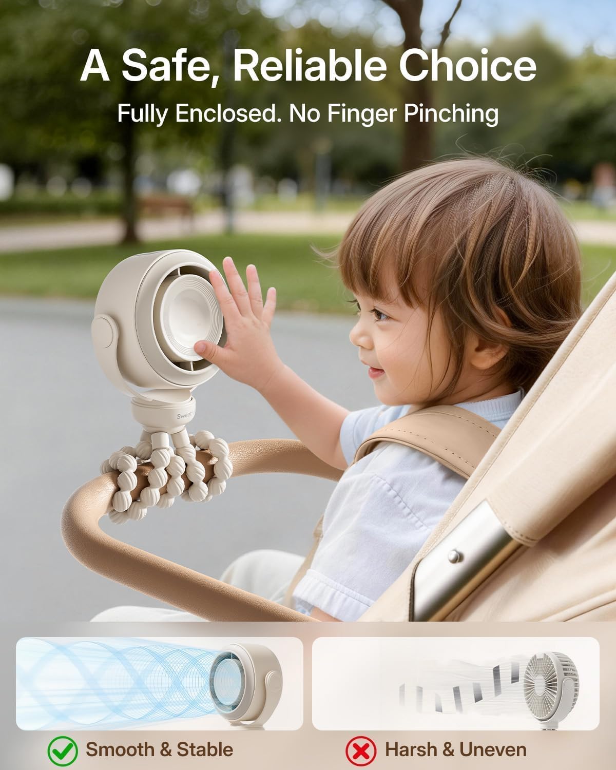 Thumbnail 1 de SWEETFULL Portable Pram Fan: Pinch-Proof, USB-C Rechargeable Mini Clip Fan
