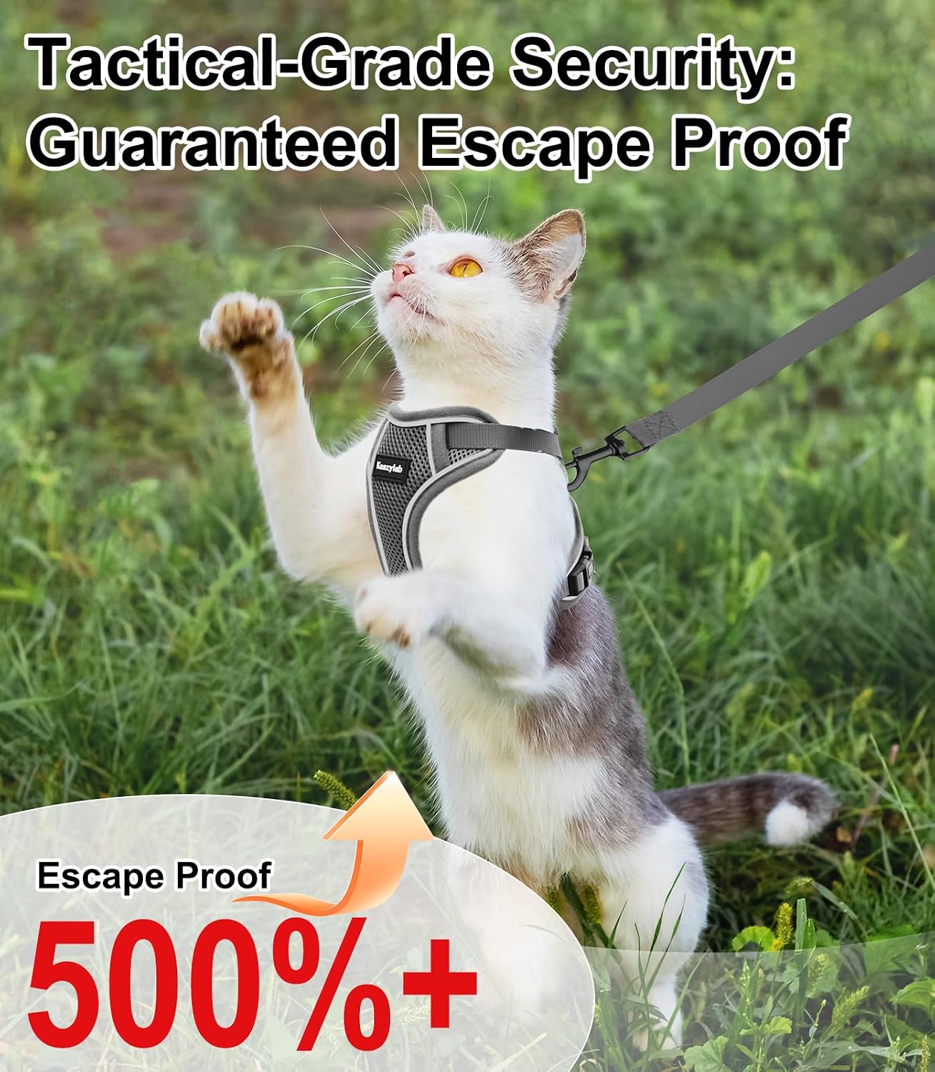 Detalle 2 de Kaazylab Kaazy Cat harness, Adjustable Grey Mesh Cat Harness for 7–12 lb Cats