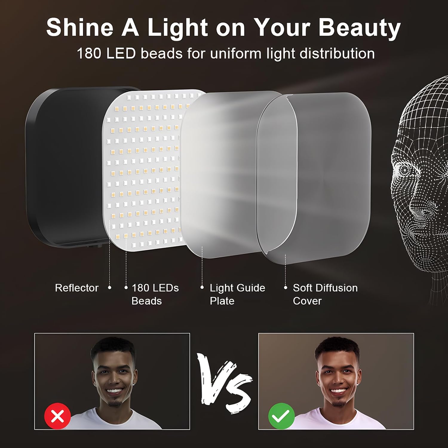 Thumbnail 2 de Mojimdo 180 LED Videolicht mit Handyhalter – USB-Key-Licht für Zoom, Live-Streaming & Videoaufnahmen