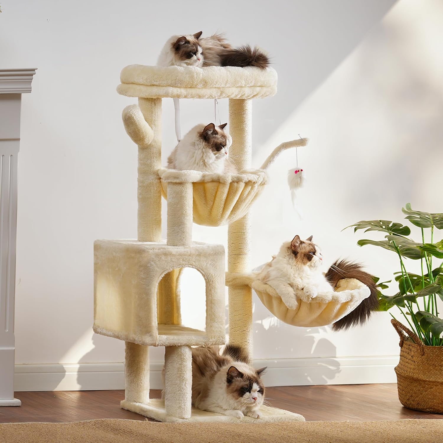Detalle de Heybly Cat Tree, 100 cm Tower Condo with Cat Scratching Post