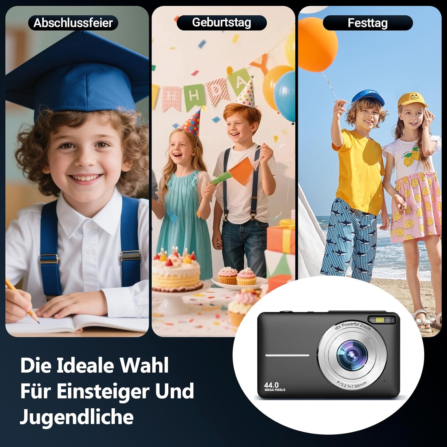 Thumbnail 6 de Digitalkamera Fotokamera 44MP mit 1080P HD Video, USB-Webcam-Modus, 2,4" IPS-Display und 32GB Karte – ideal für Teens und Kinder