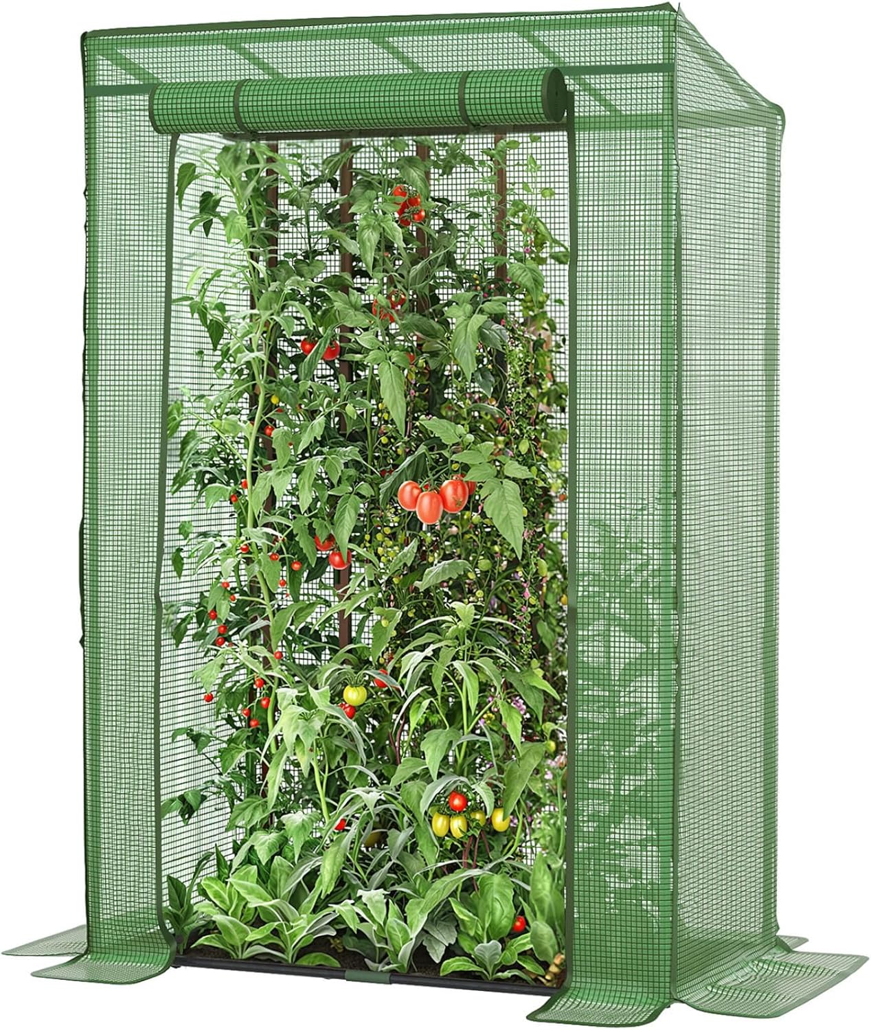 Detalle de LARMNEE Gewächshaus 100 x 50 x 150 cm – stabiles Tomatengewächshaus mit PE-Gitterfolie und Tür zum Aufrollen