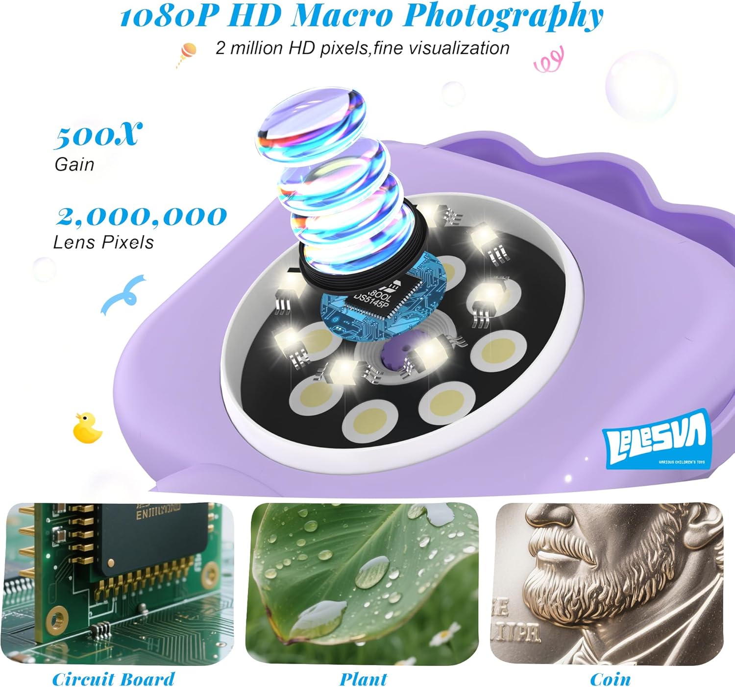 Thumbnail 2 de Microscopio per bambini a forma di leone: mini microscopio tascabile con schermo 2,4'' e ingrandimenti fino a 500x