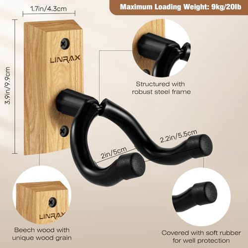 Detalle de LINRAX GH2: Colgadores de pared para guitarra (2 unidades) en madera dura