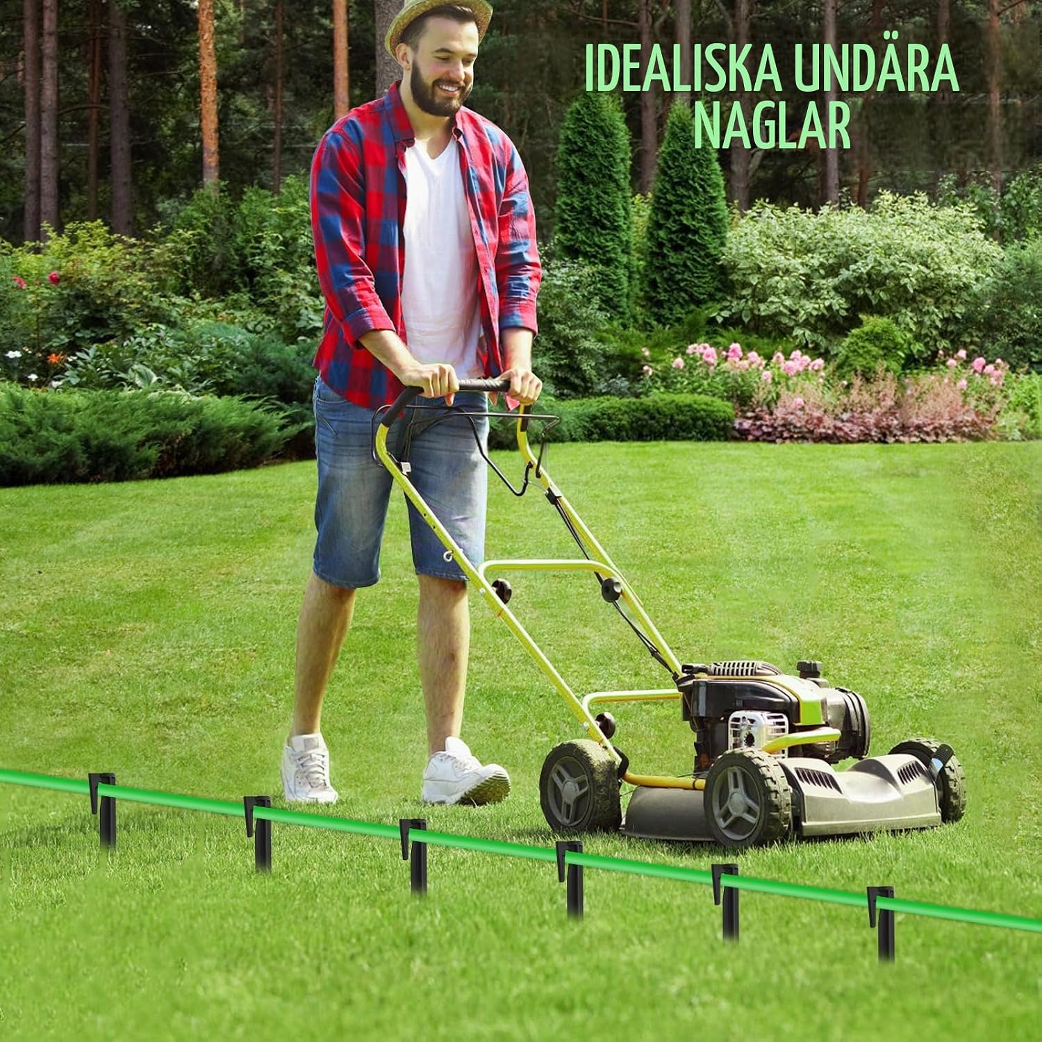 Detalle de Gucass 200 jordspikar för robotgräsklippare, svarta i PP, 8,5 cm