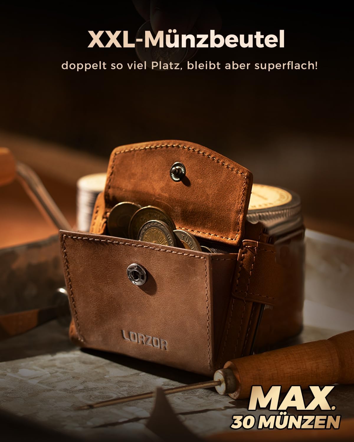 Thumbnail 1 de LORZOR Kartenetui mit XXL Münzfach – Slim Wallet mit Magnetverschluss, RFID-Schutz, handgefertigt