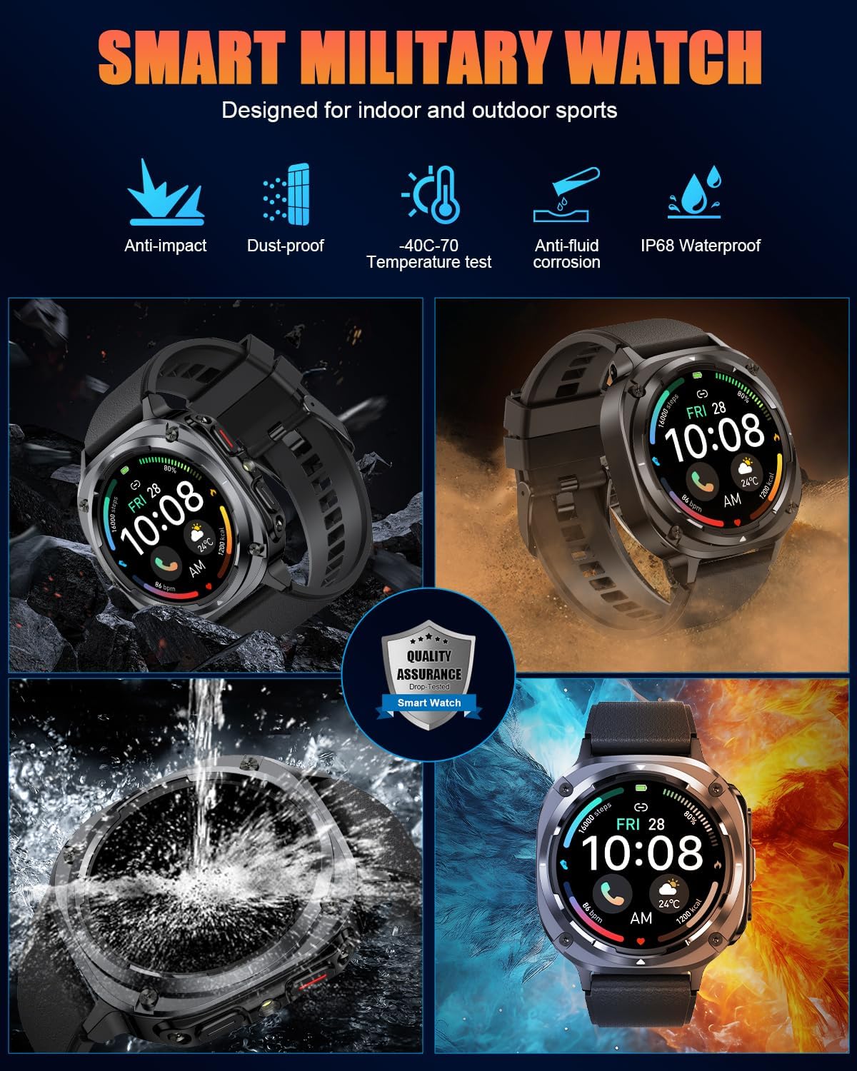 Detalle de TIMU Military Smart Watch for Men (Answer/Make Calls) – 1.39" HD Fitness Tracker with Heart Rate, Sleep & 114+ Sports Modes, IP68