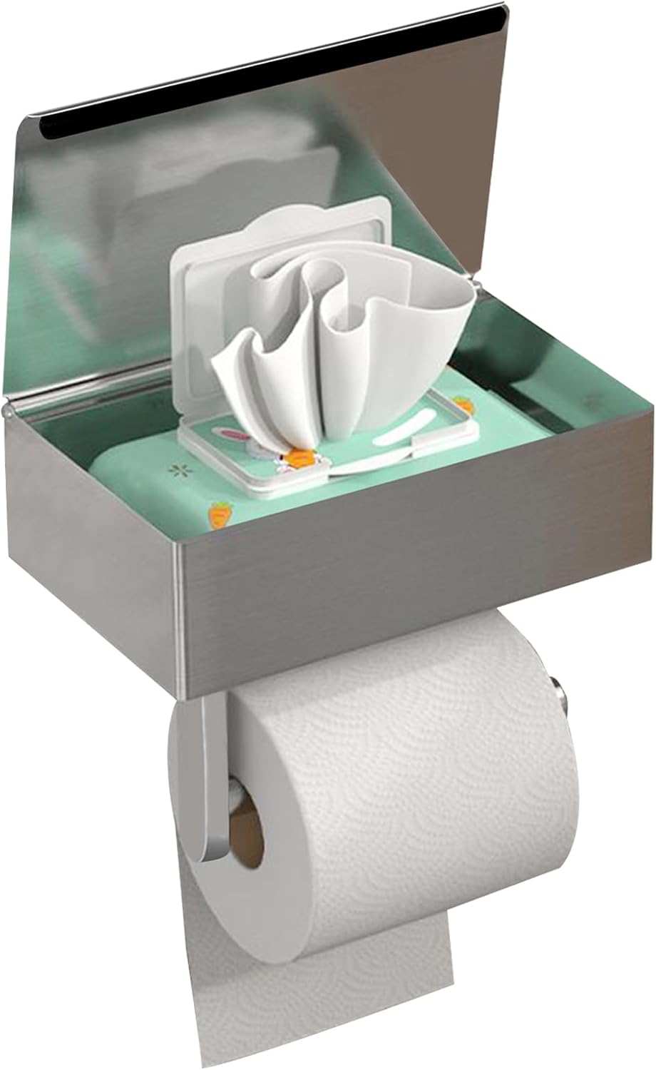 Porte-Papier Toilette mural GUIGUZI avec étagères et boîte à lingettes – Argent