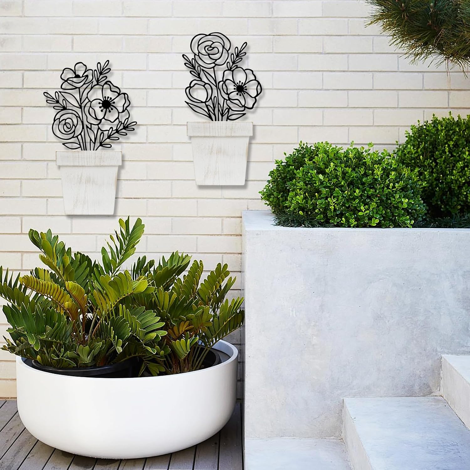 Thumbnail 6 de YiYa 2 Pcs Metal Flowers Wall Arts – Beige Minimalist Floral Line Wall Sculptures