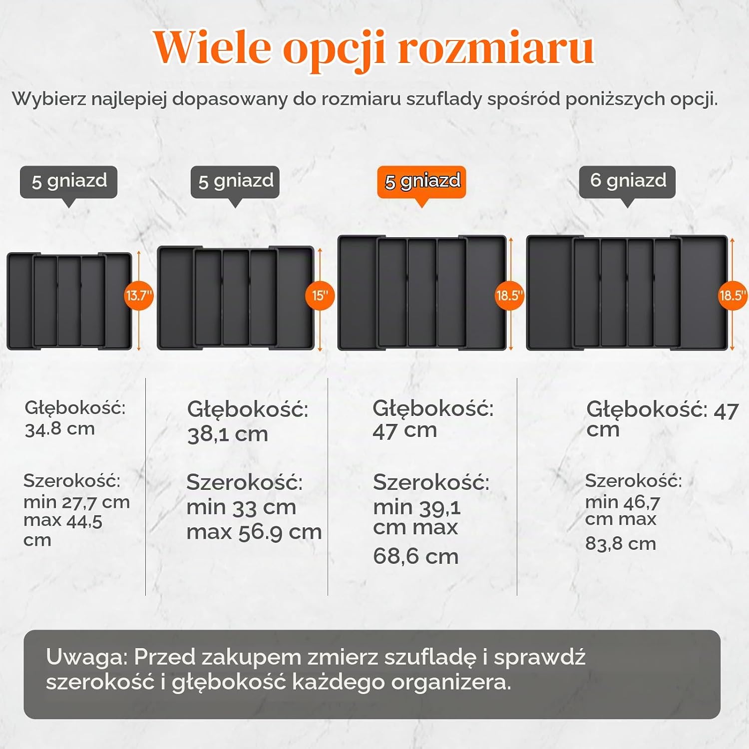 Detalle 2 de Lifewit 23077 organizer na sztućce do szuflady, rozszerzany, 5 komór