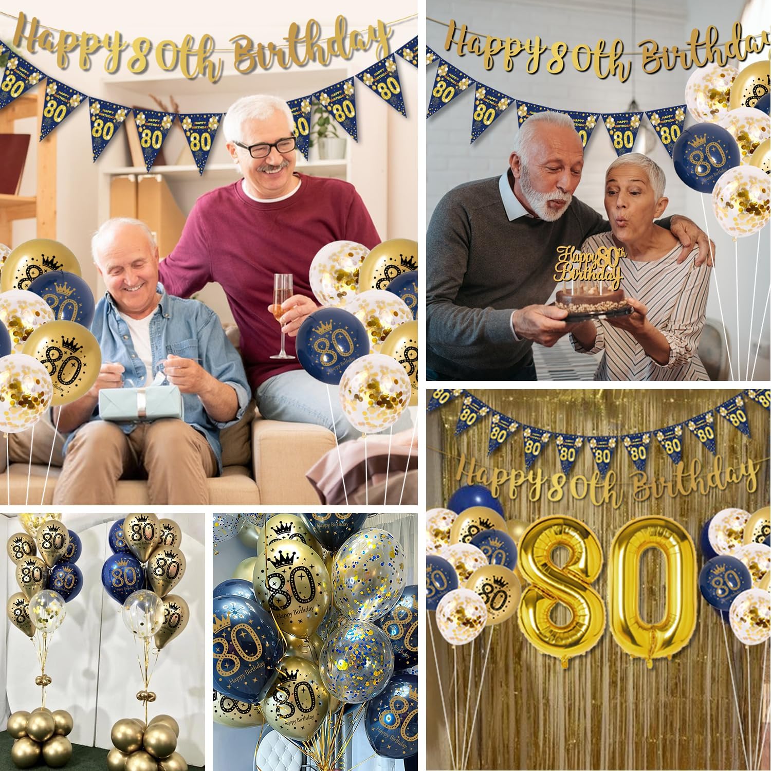 Thumbnail 5 de Men's 80th Birthday Decorations Blue and Gold Banner ๐